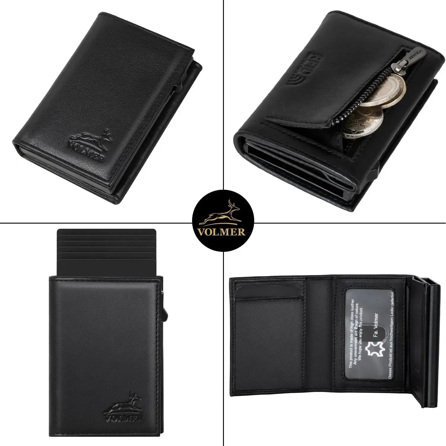 POP-UP Kartenetui mit Münzfach aus Leder – Platz für 11 Karten – Scheinfach – RFID-Schutz | VO44