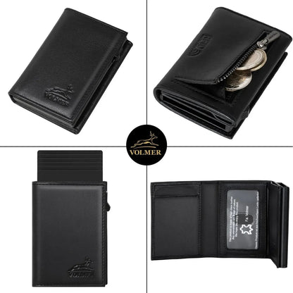 POP-UP Kartenetui mit Münzfach aus Leder – Platz für 11 Karten – Scheinfach – RFID-Schutz | VO44