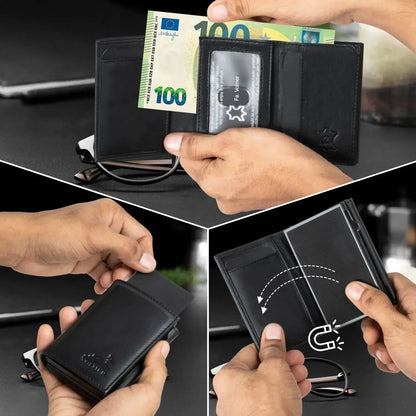 POP-UP Kartenetui mit Münzfach aus Leder – Platz für 11 Karten – Scheinfach – RFID-Schutz | VO44