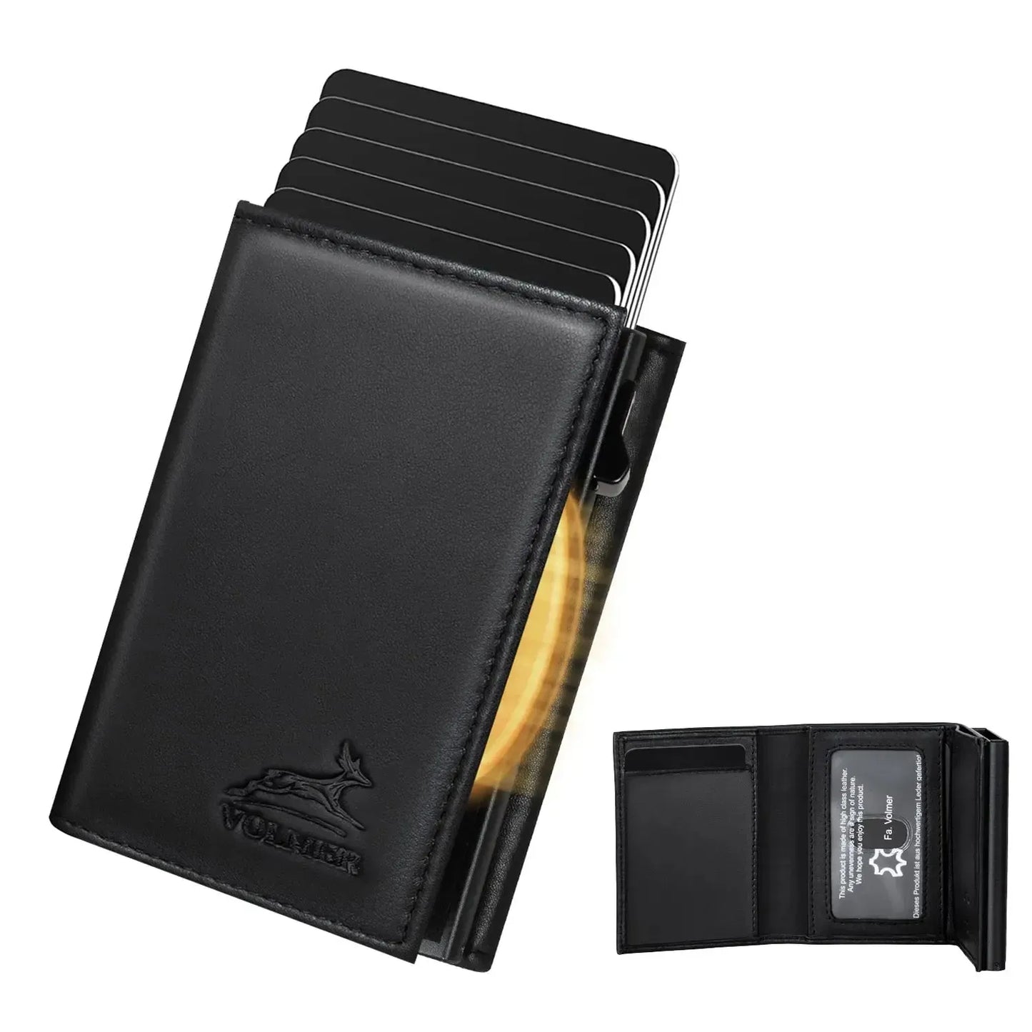 POP-UP Kartenetui mit Münzfach aus Leder – Platz für 11 Karten – Scheinfach – RFID-Schutz | VO44