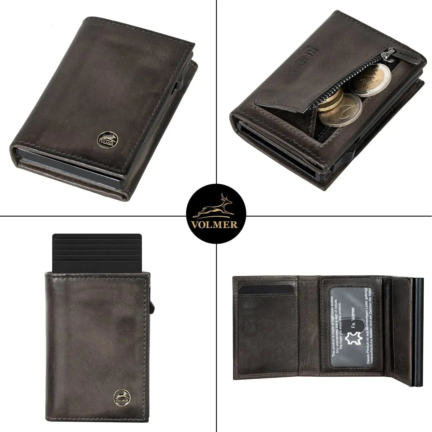 POP-UP Kartenetui mit Münzfach aus Leder – Platz für 11 Karten – Scheinfach – RFID-Schutz | VO44