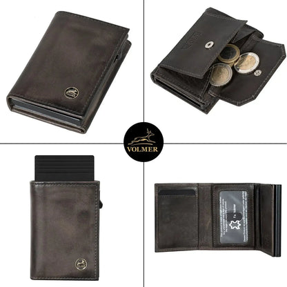 POP-UP Kartenetui mit Münzfach aus Leder – Platz für 11 Karten – Scheinfach – RFID-Schutz | VO44