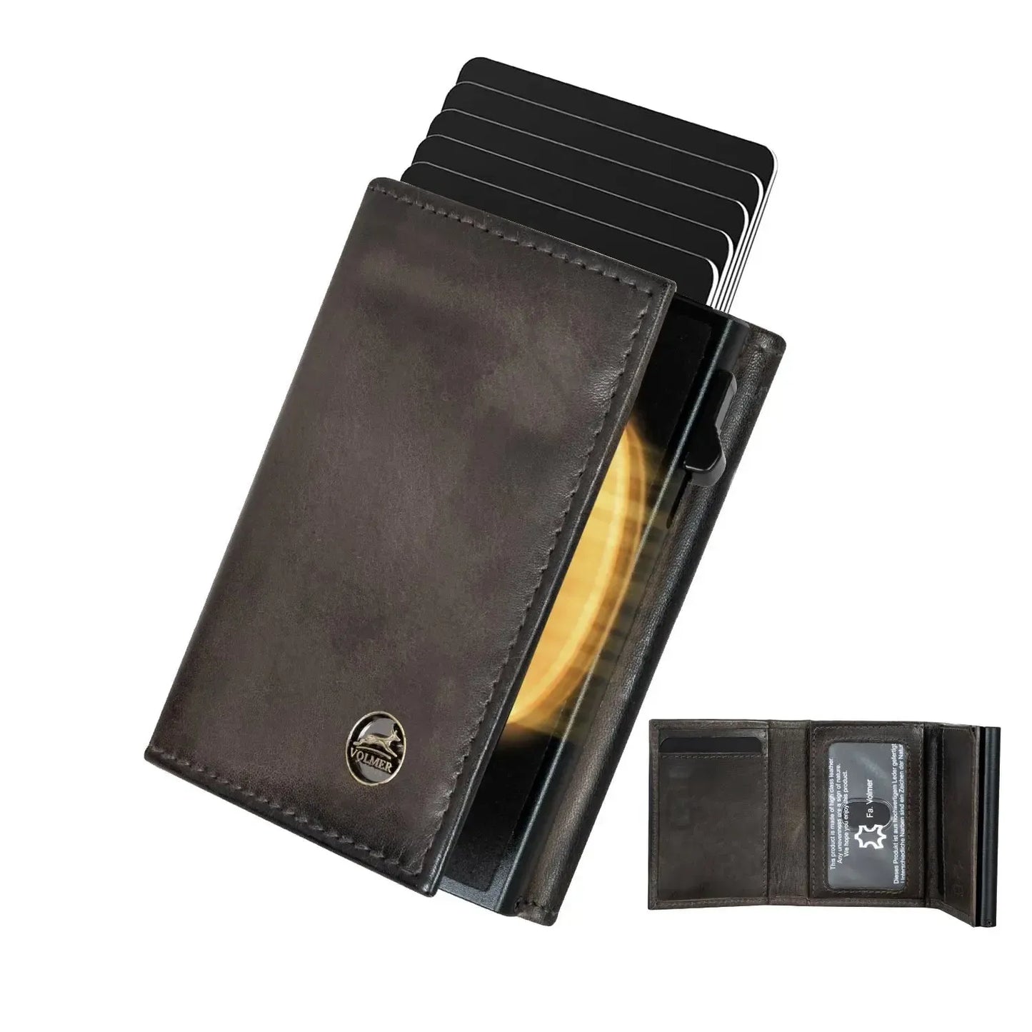 POP-UP Kartenetui mit Münzfach aus Leder – Platz für 11 Karten – Scheinfach – RFID-Schutz | VO44