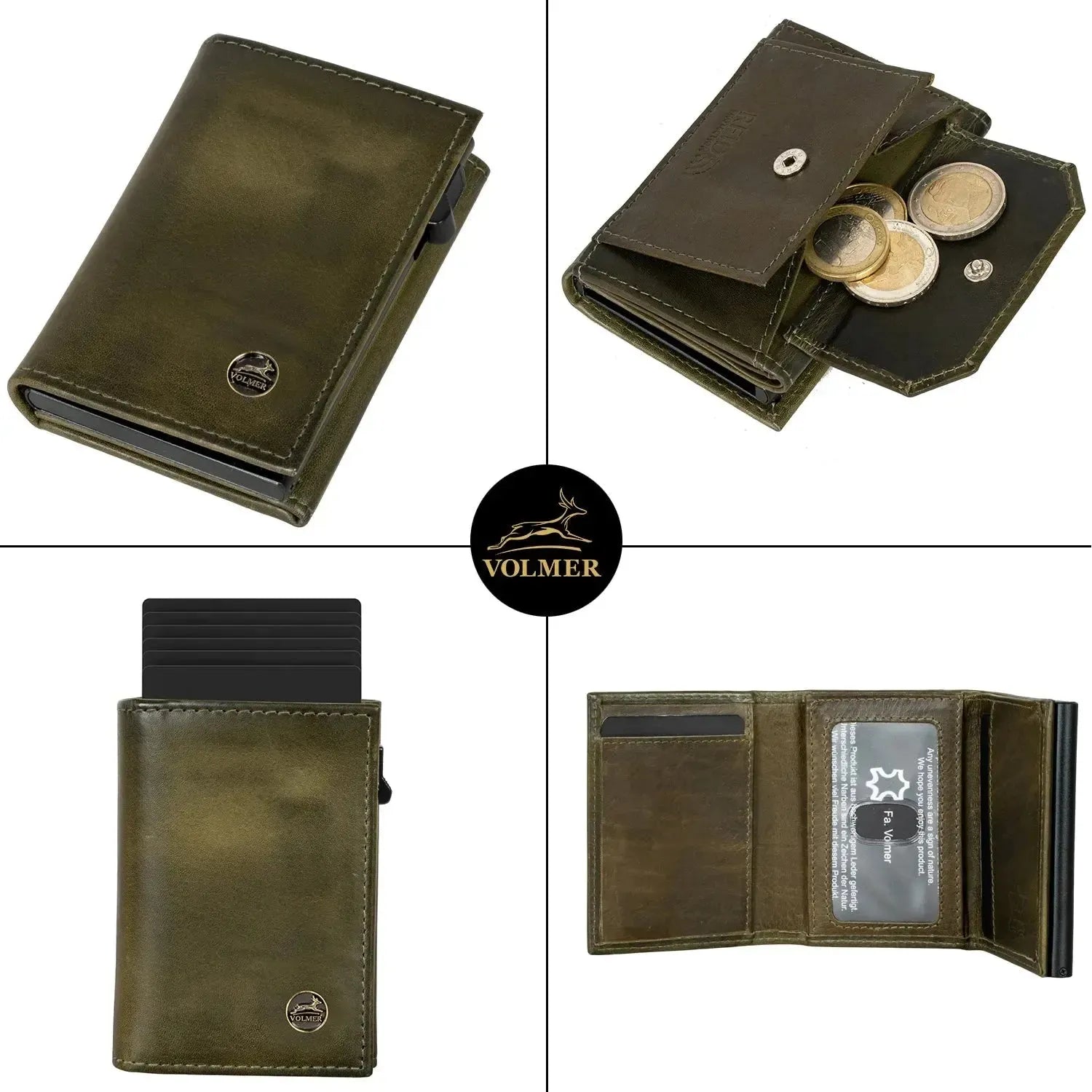 POP-UP Kartenetui mit Münzfach aus Leder – Platz für 11 Karten – Scheinfach – RFID-Schutz | VO44