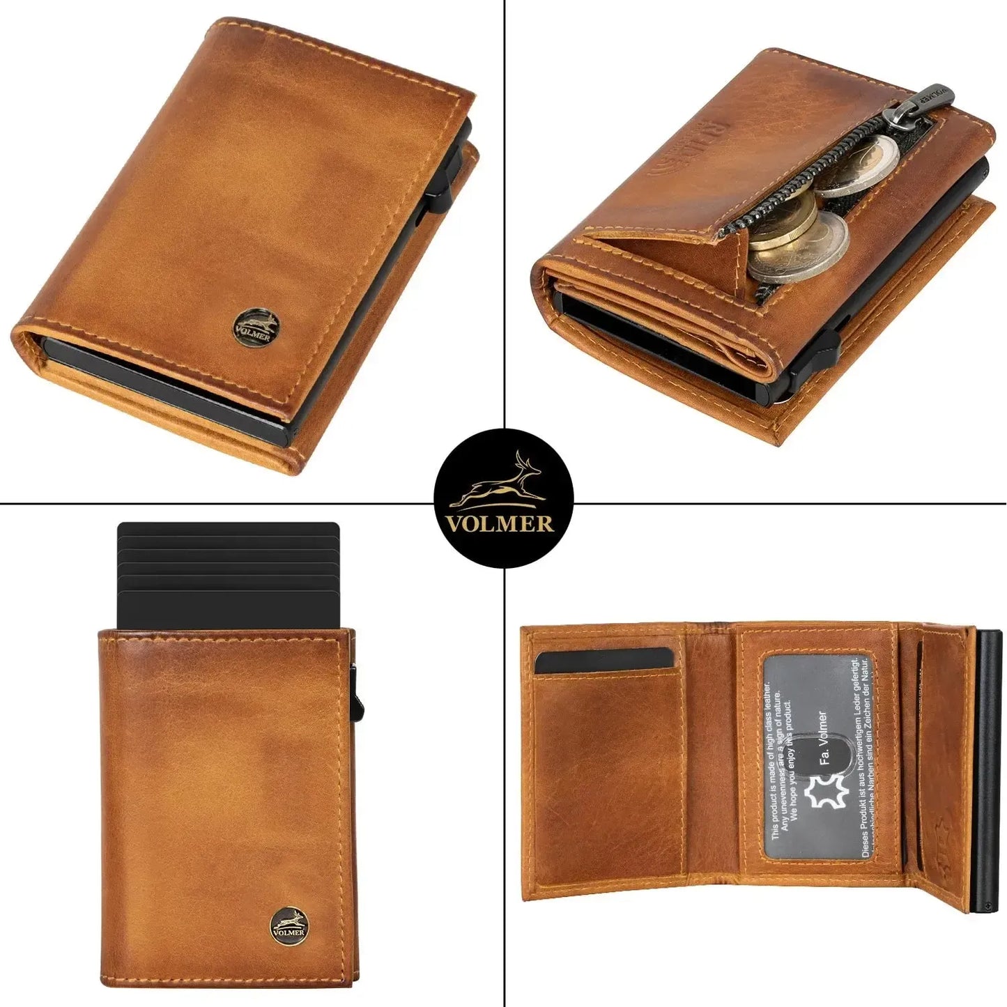 POP-UP Kartenetui mit Münzfach aus Leder – Platz für 11 Karten – Scheinfach – RFID-Schutz | VO44