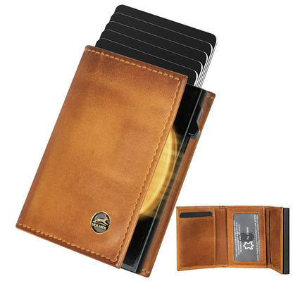 POP-UP Kartenetui mit Münzfach aus Leder – Platz für 11 Karten – Scheinfach – RFID-Schutz | VO44