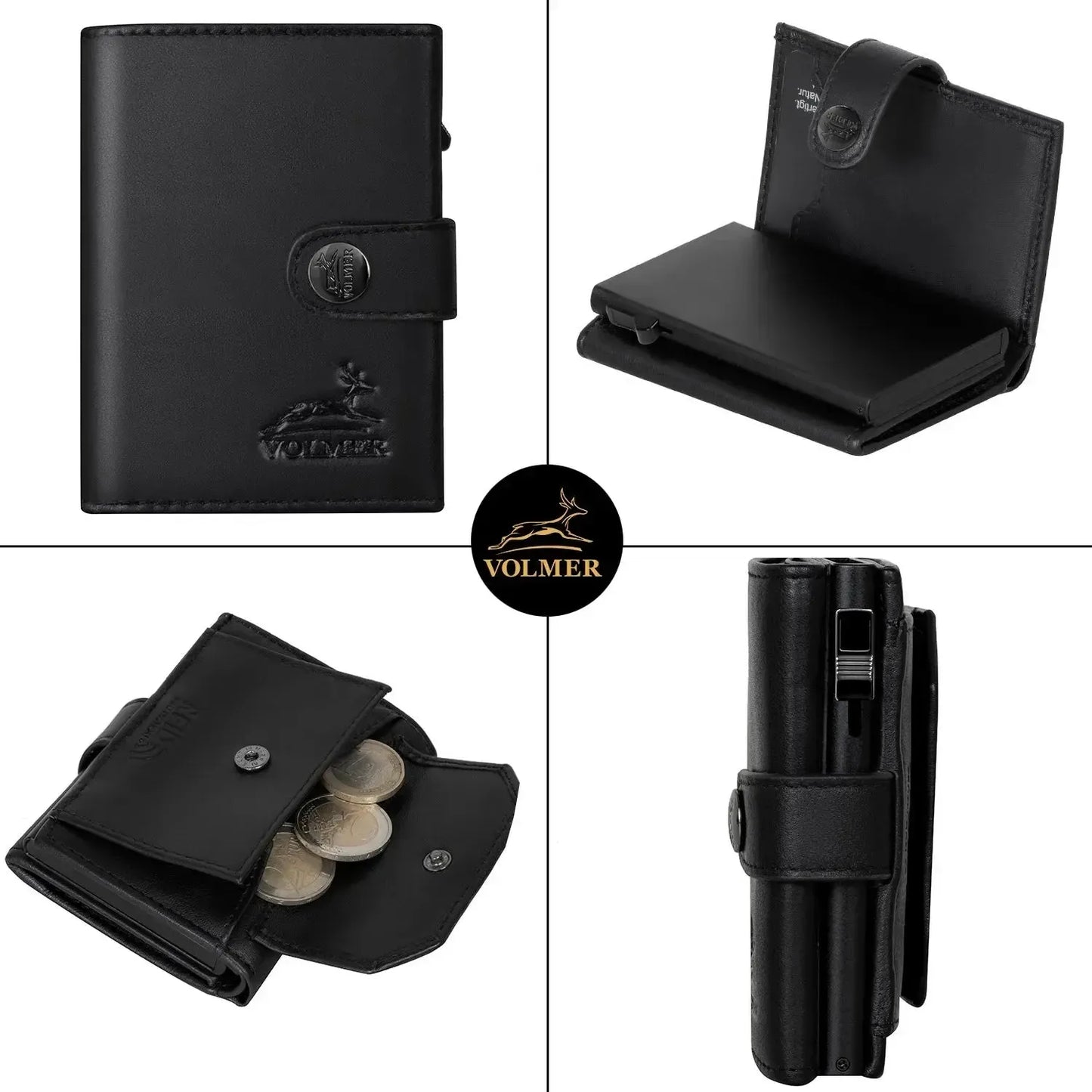 POP-UP Kartenetui mit Münzfach aus Leder – Platz für 12 Karten – Scheinfach – RFID-Schutz | VO45