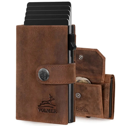 POP-UP Kartenetui mit Münzfach aus Leder – Platz für 12 Karten – Scheinfach – RFID-Schutz | VO45