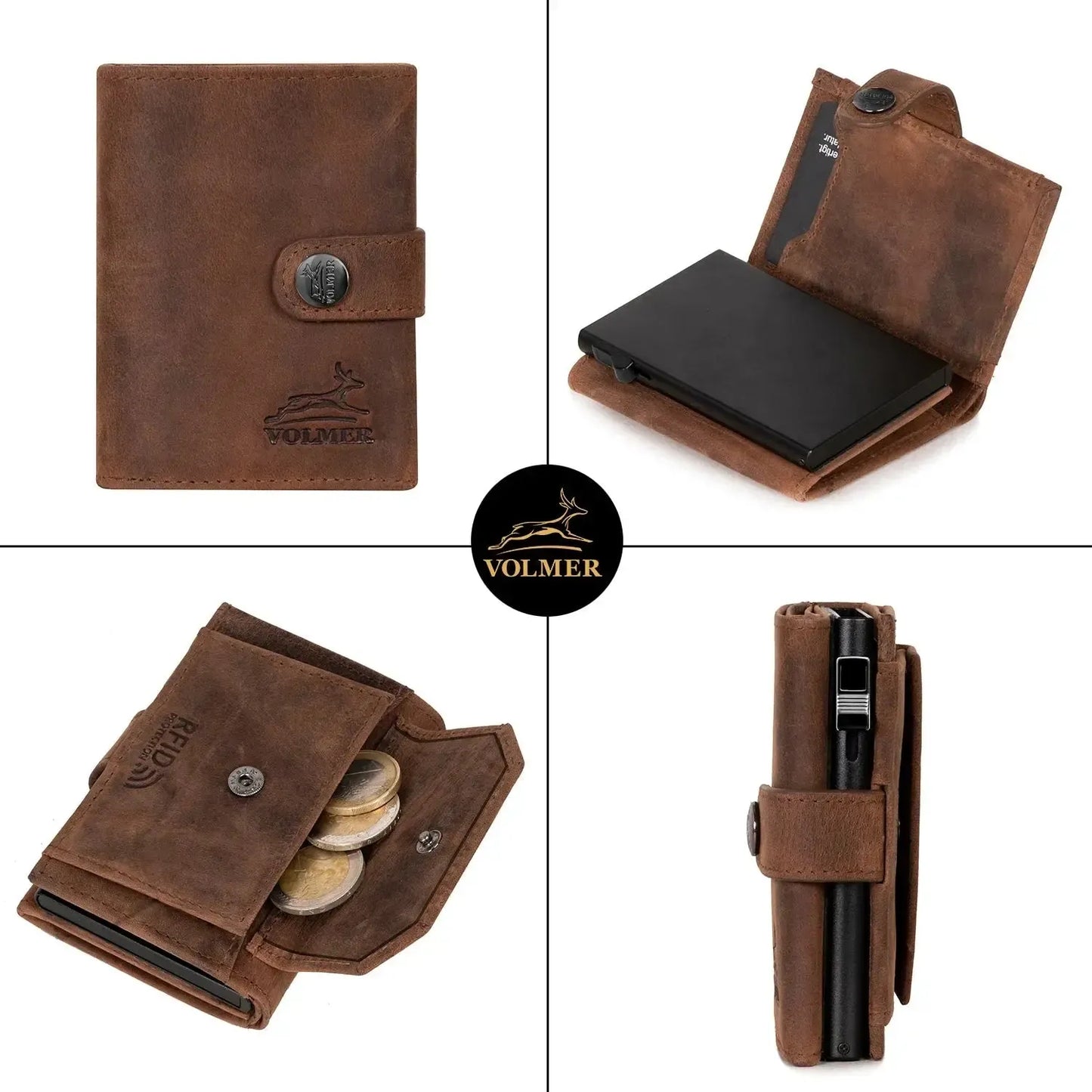 POP-UP Kartenetui mit Münzfach aus Leder – Platz für 12 Karten – Scheinfach – RFID-Schutz | VO45