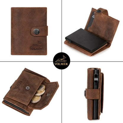 POP-UP Kartenetui mit Münzfach aus Leder – Platz für 12 Karten – Scheinfach – RFID-Schutz | VO45