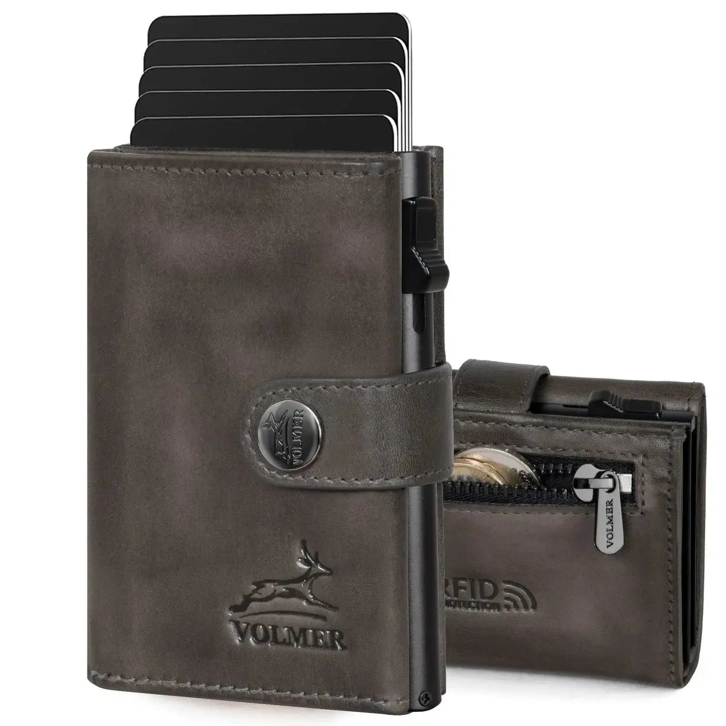 POP-UP Kartenetui mit Münzfach aus Leder – Platz für 12 Karten – Scheinfach – RFID-Schutz | VO45
