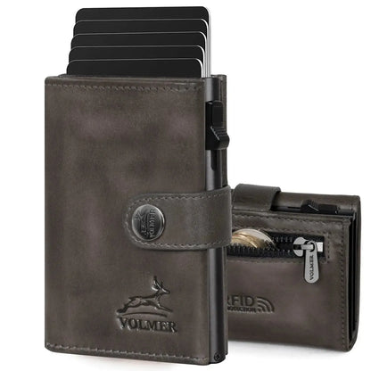 POP-UP Kartenetui mit Münzfach aus Leder – Platz für 12 Karten – Scheinfach – RFID-Schutz | VO45
