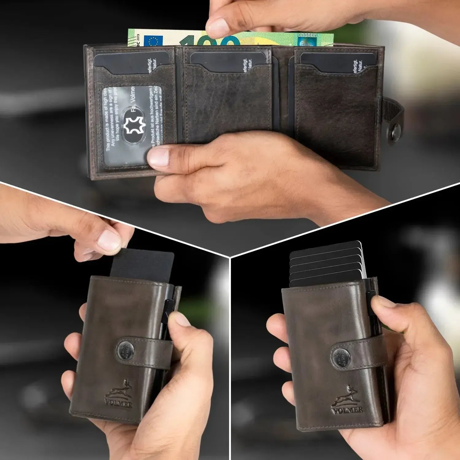 POP-UP Kartenetui mit Münzfach aus Leder – Platz für 12 Karten – Scheinfach – RFID-Schutz | VO45