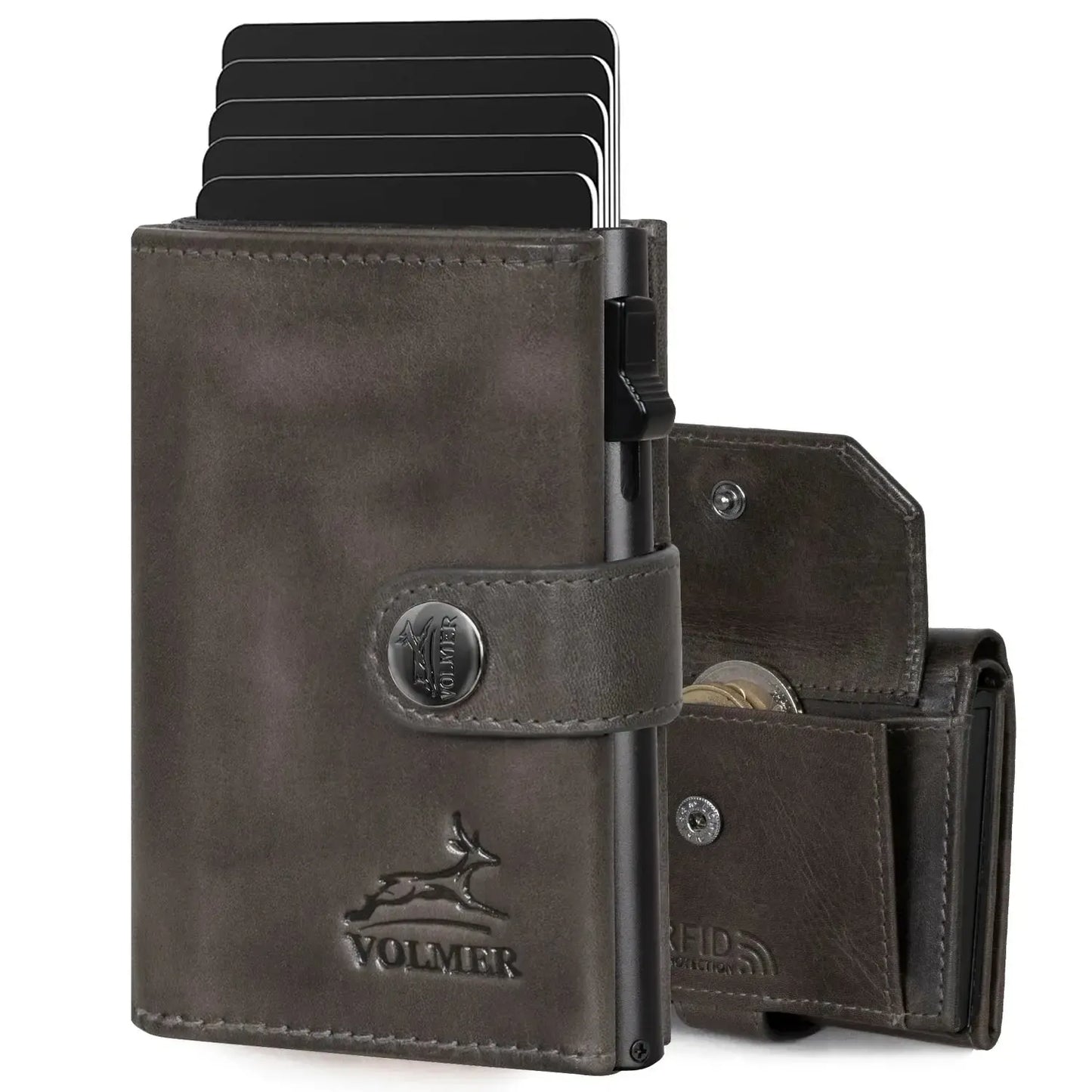 POP-UP Kartenetui mit Münzfach aus Leder – Platz für 12 Karten – Scheinfach – RFID-Schutz | VO45