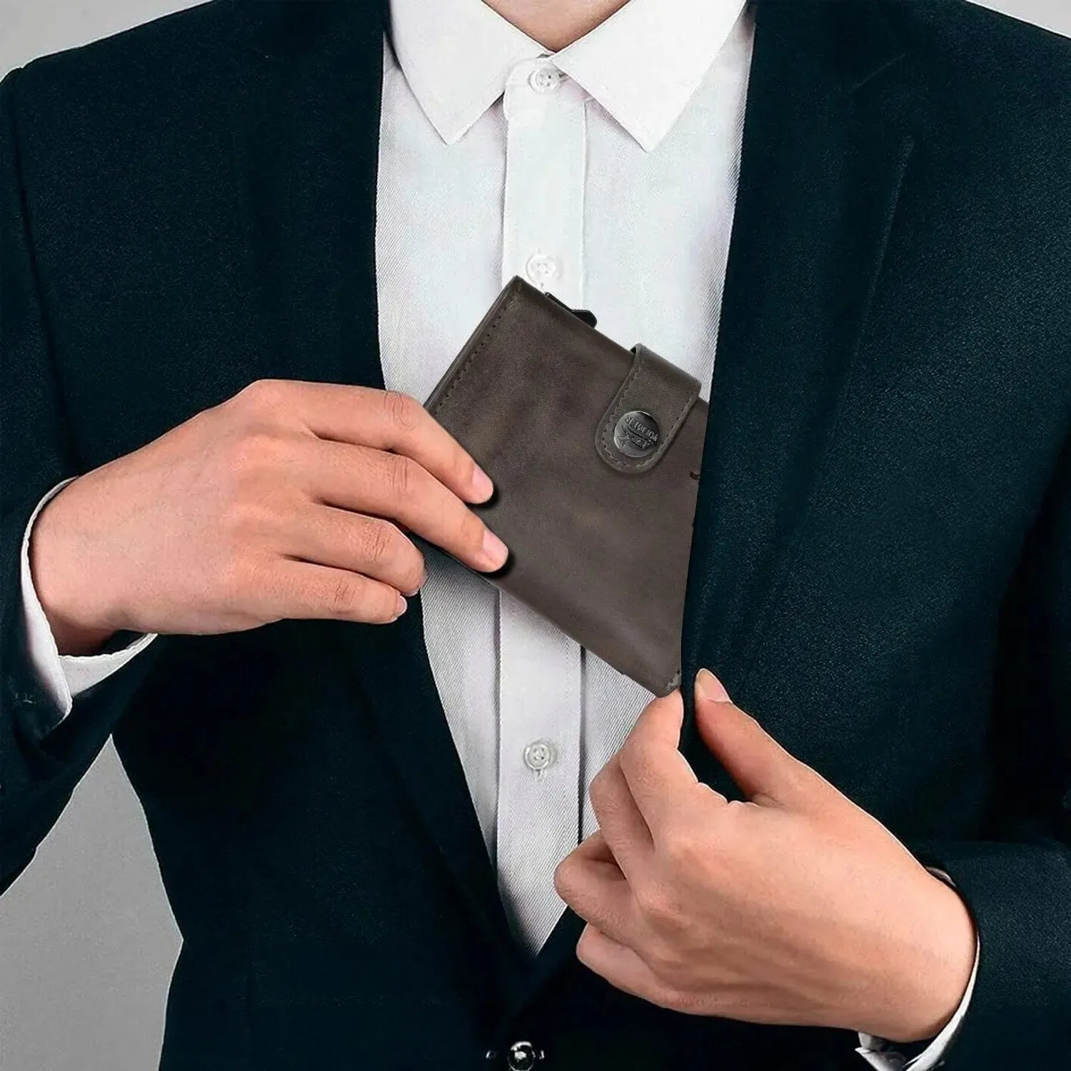 POP-UP Kartenetui mit Münzfach aus Leder – Platz für 12 Karten – Scheinfach – RFID-Schutz | VO45