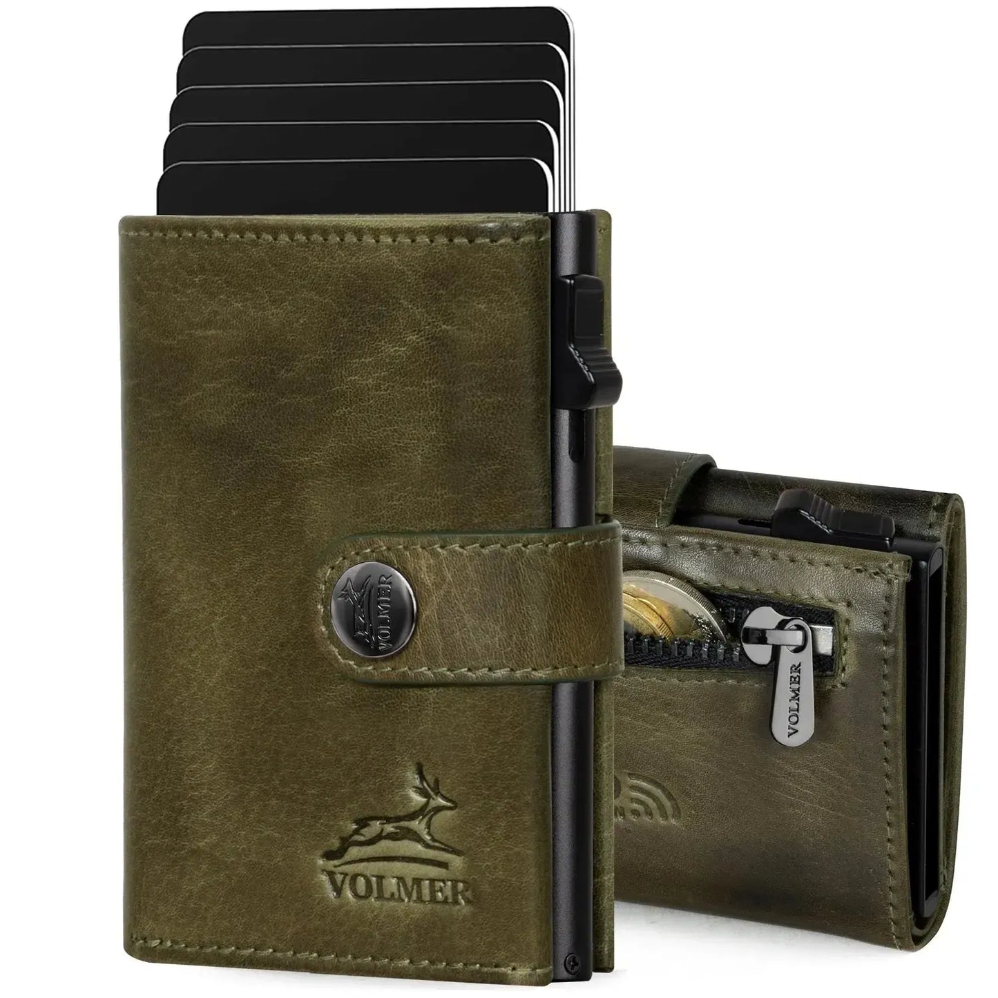 POP-UP Kartenetui mit Münzfach aus Leder – Platz für 12 Karten – Scheinfach – RFID-Schutz | VO45