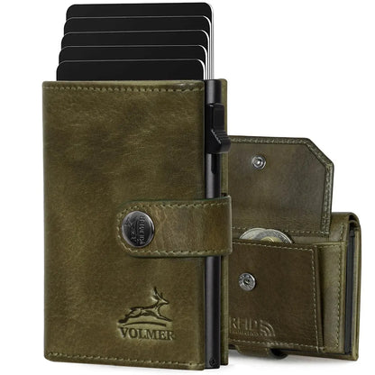 POP-UP Kartenetui mit Münzfach aus Leder – Platz für 12 Karten – Scheinfach – RFID-Schutz | VO45