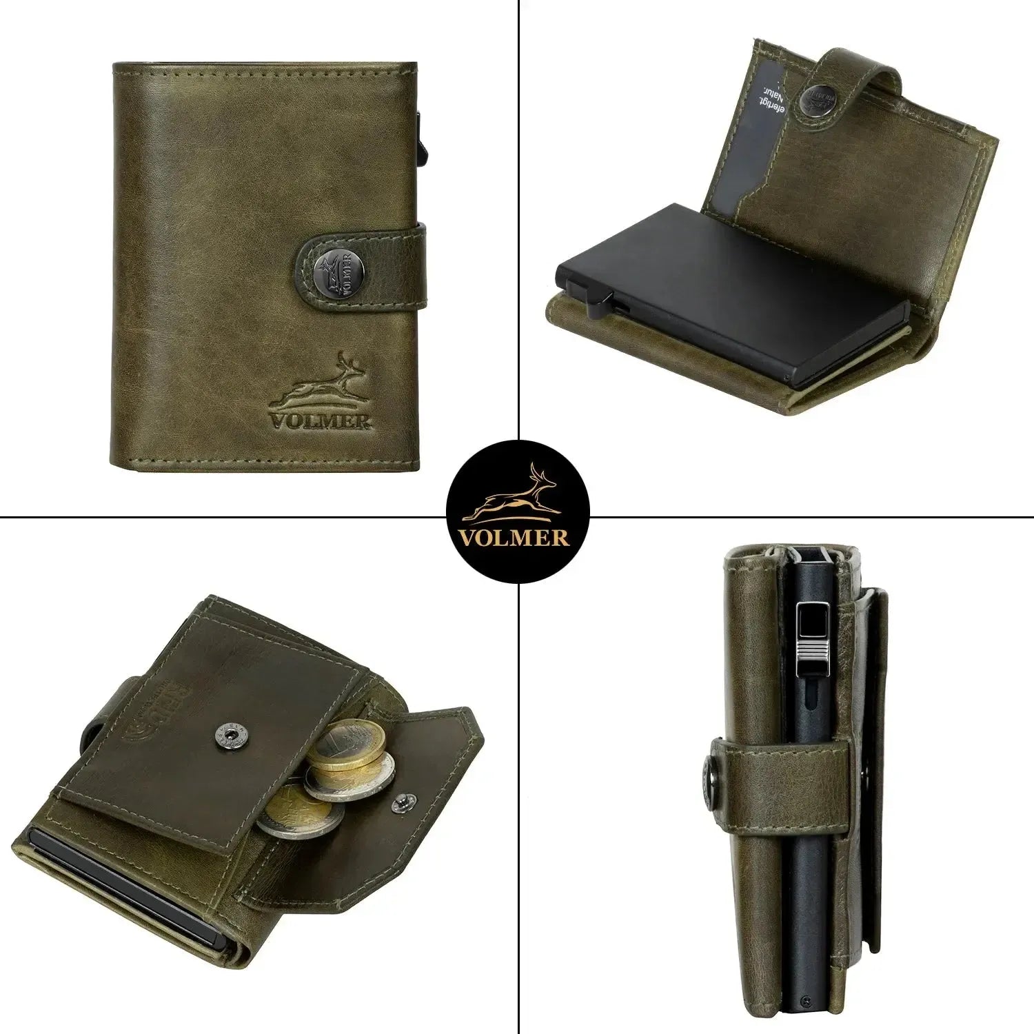 POP-UP Kartenetui mit Münzfach aus Leder – Platz für 12 Karten – Scheinfach – RFID-Schutz | VO45