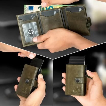 POP-UP Kartenetui mit Münzfach aus Leder – Platz für 12 Karten – Scheinfach – RFID-Schutz | VO45