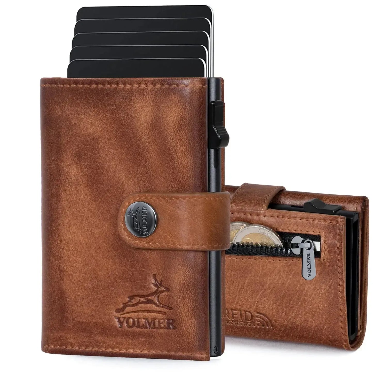 POP-UP Kartenetui mit Münzfach aus Leder – Platz für 12 Karten – Scheinfach – RFID-Schutz | VO45