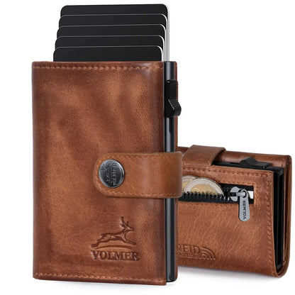 POP-UP Kartenetui mit Münzfach aus Leder – Platz für 12 Karten – Scheinfach – RFID-Schutz | VO45