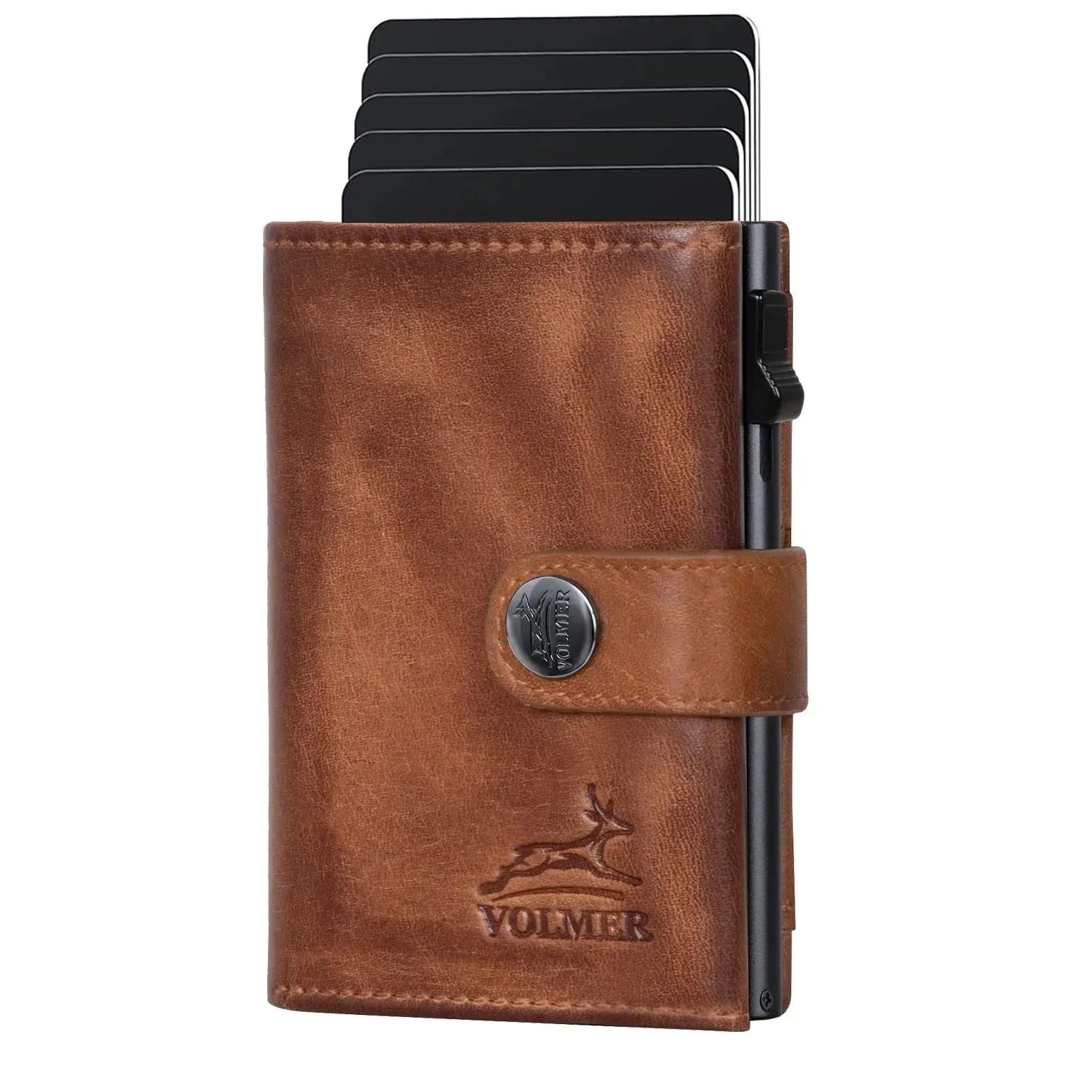 POP-UP Kartenetui mit Münzfach aus Leder – Platz für 12 Karten – Scheinfach – RFID-Schutz | VO45
