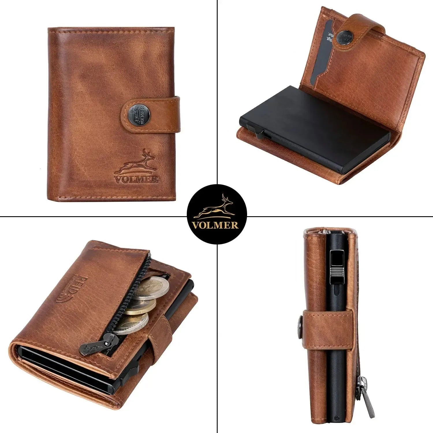 POP-UP Kartenetui mit Münzfach aus Leder – Platz für 12 Karten – Scheinfach – RFID-Schutz | VO45