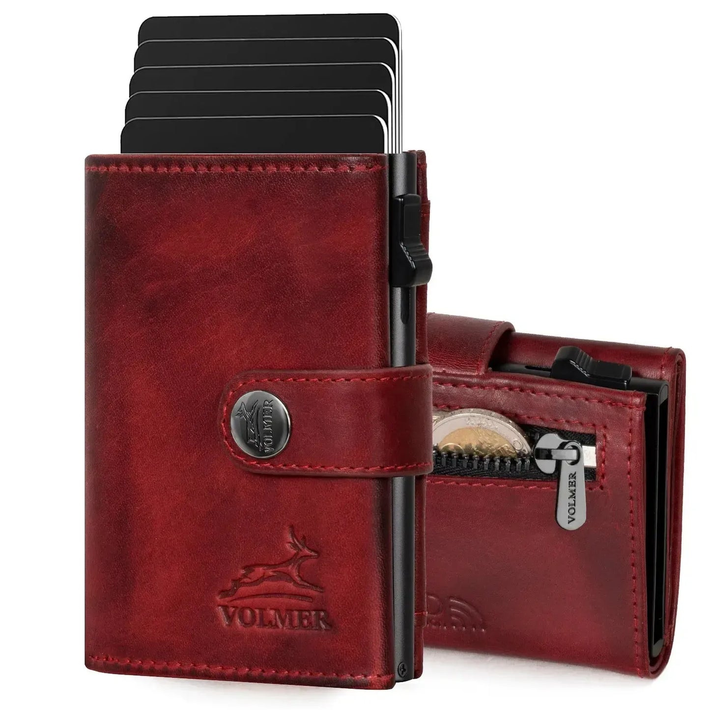 POP-UP Kartenetui mit Münzfach aus Leder – Platz für 12 Karten – Scheinfach – RFID-Schutz | VO45