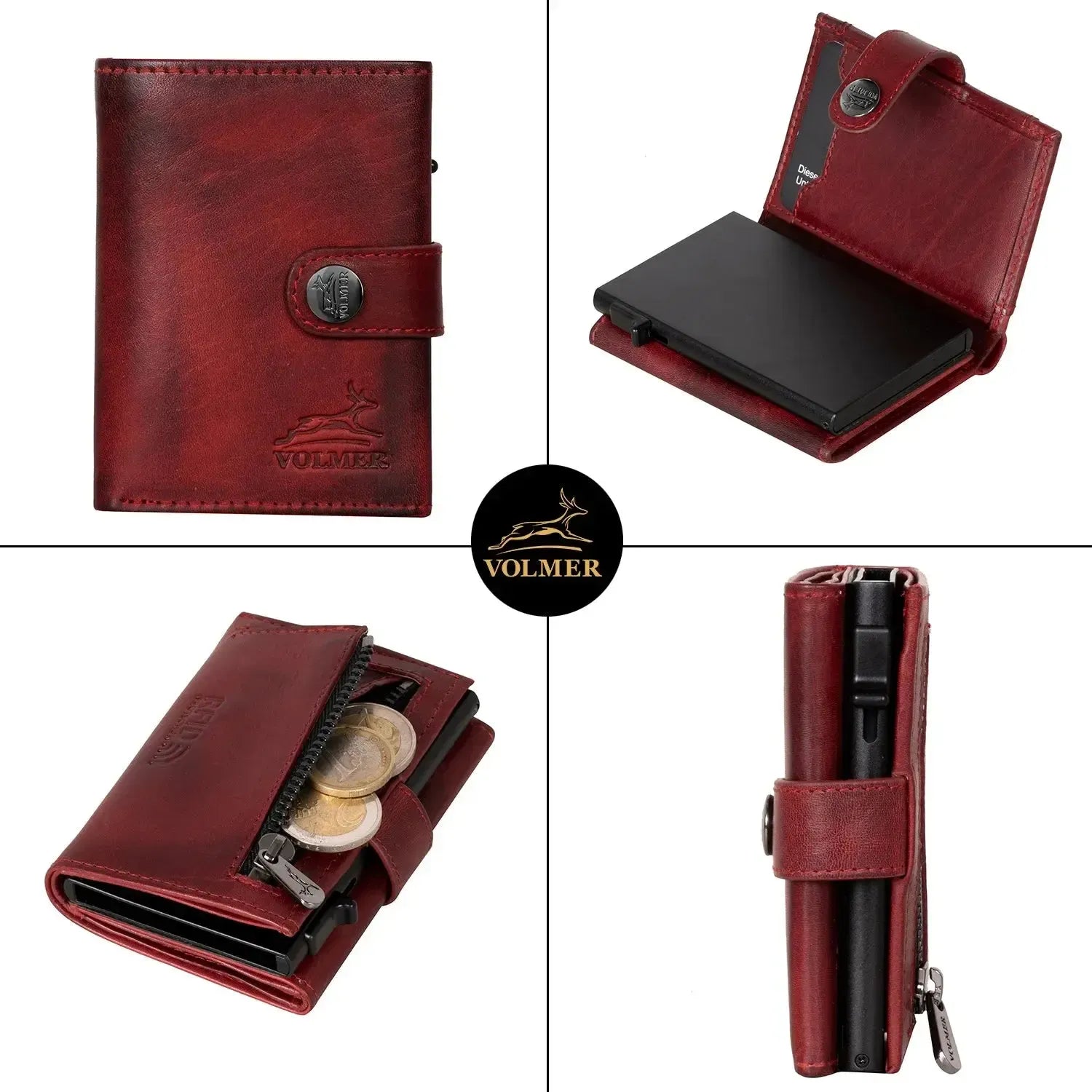 POP-UP Kartenetui mit Münzfach aus Leder – Platz für 12 Karten – Scheinfach – RFID-Schutz | VO45