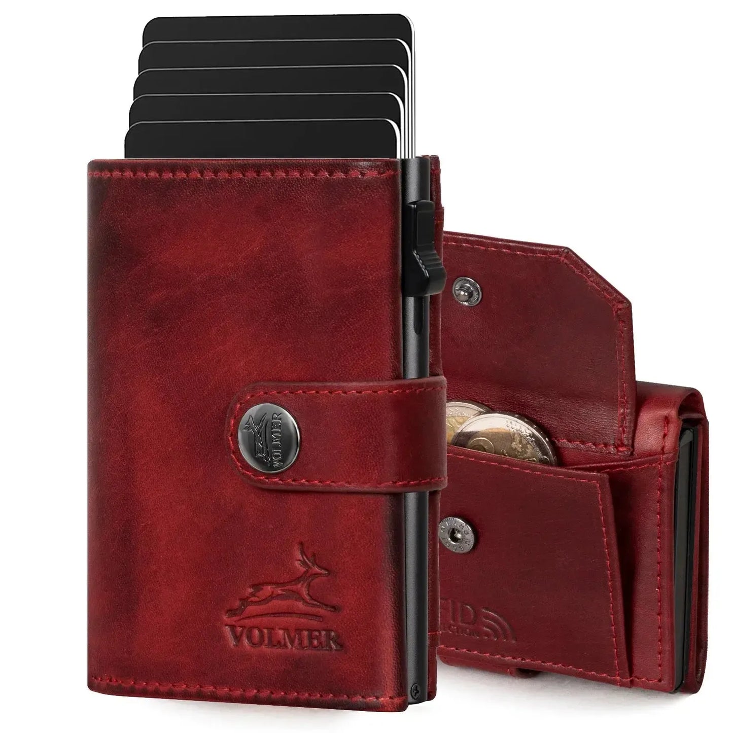 POP-UP Kartenetui mit Münzfach aus Leder – Platz für 12 Karten – Scheinfach – RFID-Schutz | VO45