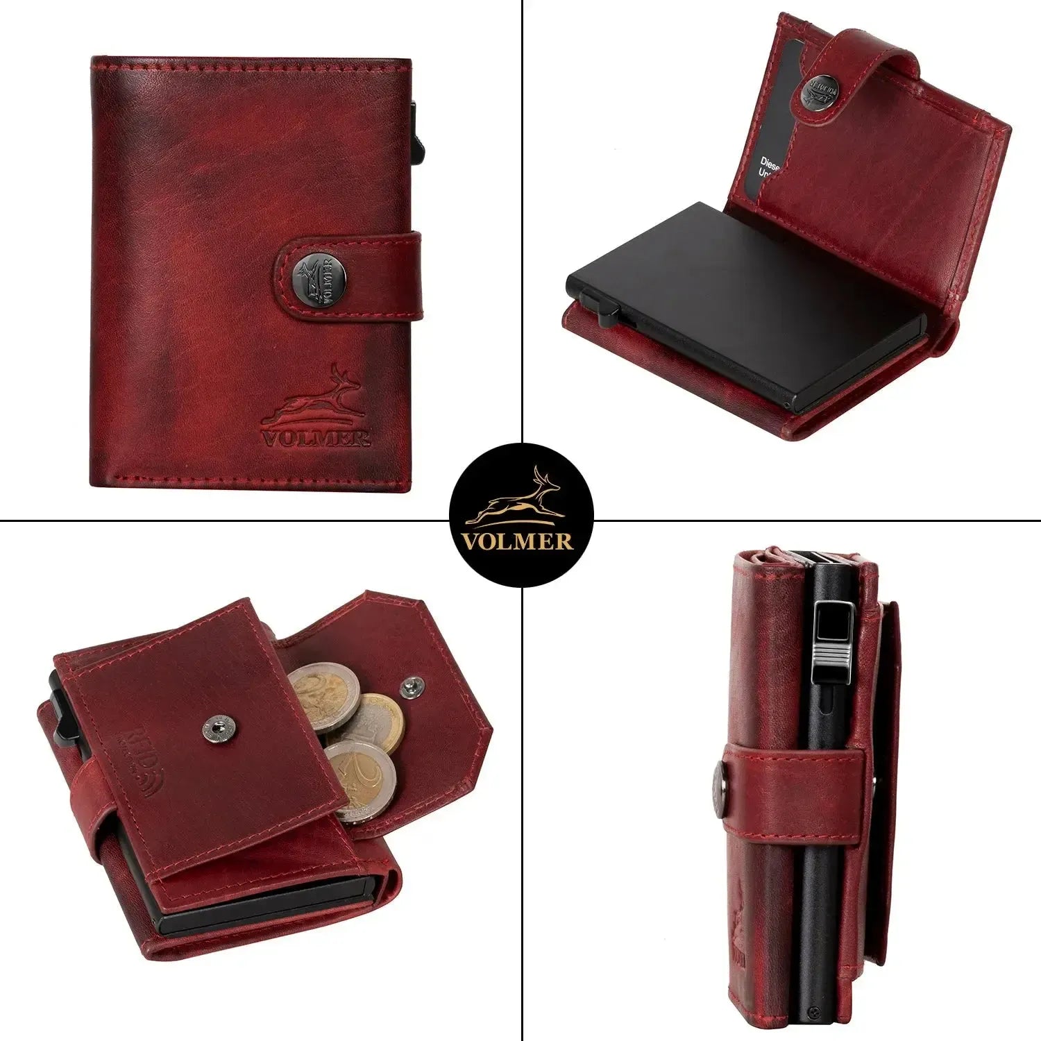 POP-UP Kartenetui mit Münzfach aus Leder – Platz für 12 Karten – Scheinfach – RFID-Schutz | VO45