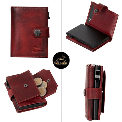 POP-UP Kartenetui mit Münzfach aus Leder – Platz für 12 Karten – Scheinfach – RFID-Schutz | VO45