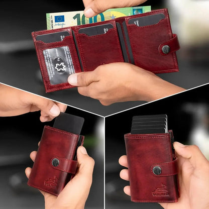 POP-UP Kartenetui mit Münzfach aus Leder – Platz für 12 Karten – Scheinfach – RFID-Schutz | VO45