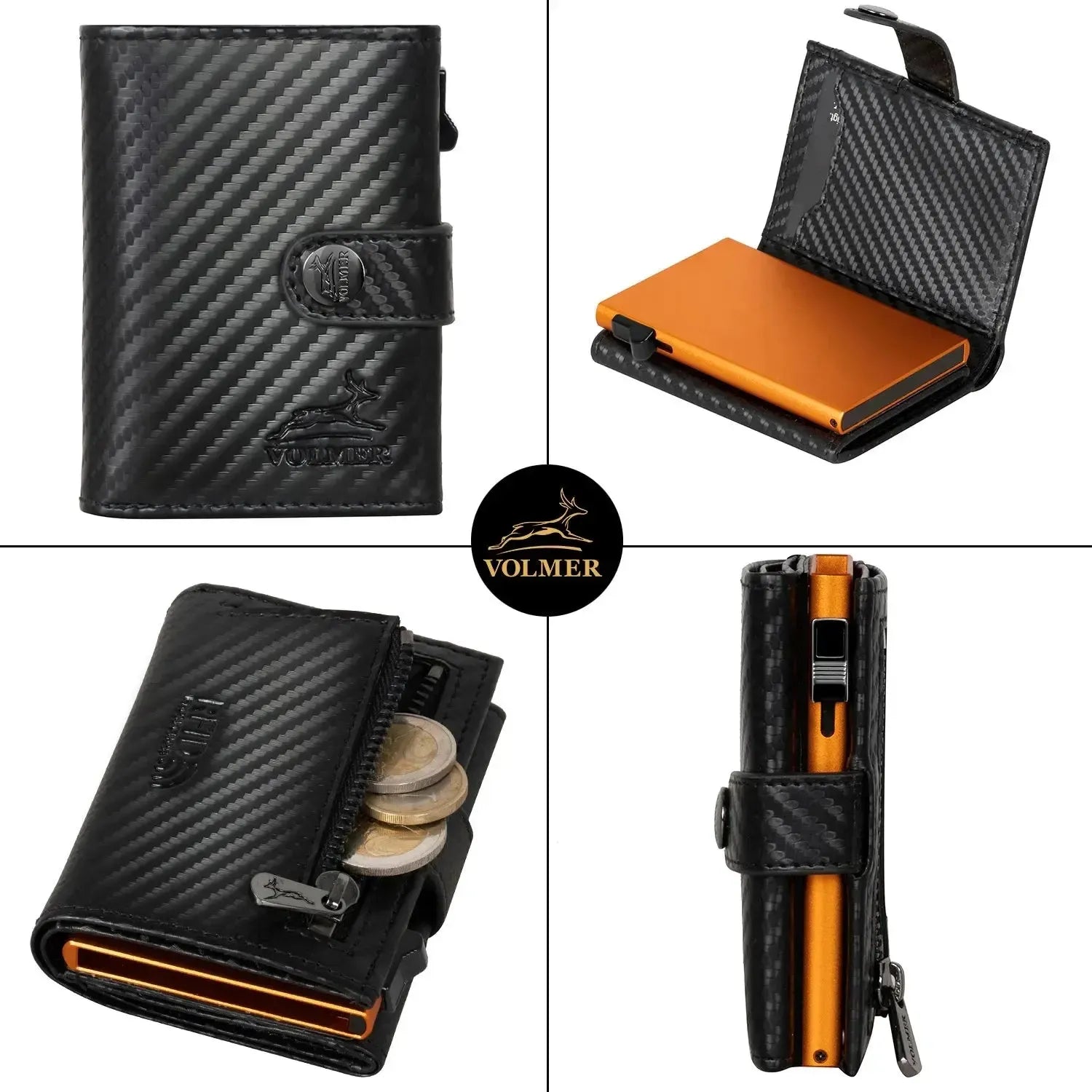 POP-UP Kartenetui mit Münzfach aus Leder – Platz für 12 Karten – Scheinfach – RFID-Schutz | VO45