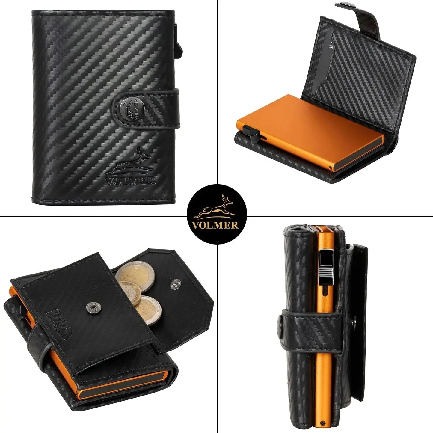 POP-UP Kartenetui mit Münzfach aus Leder – Platz für 12 Karten – Scheinfach – RFID-Schutz | VO45