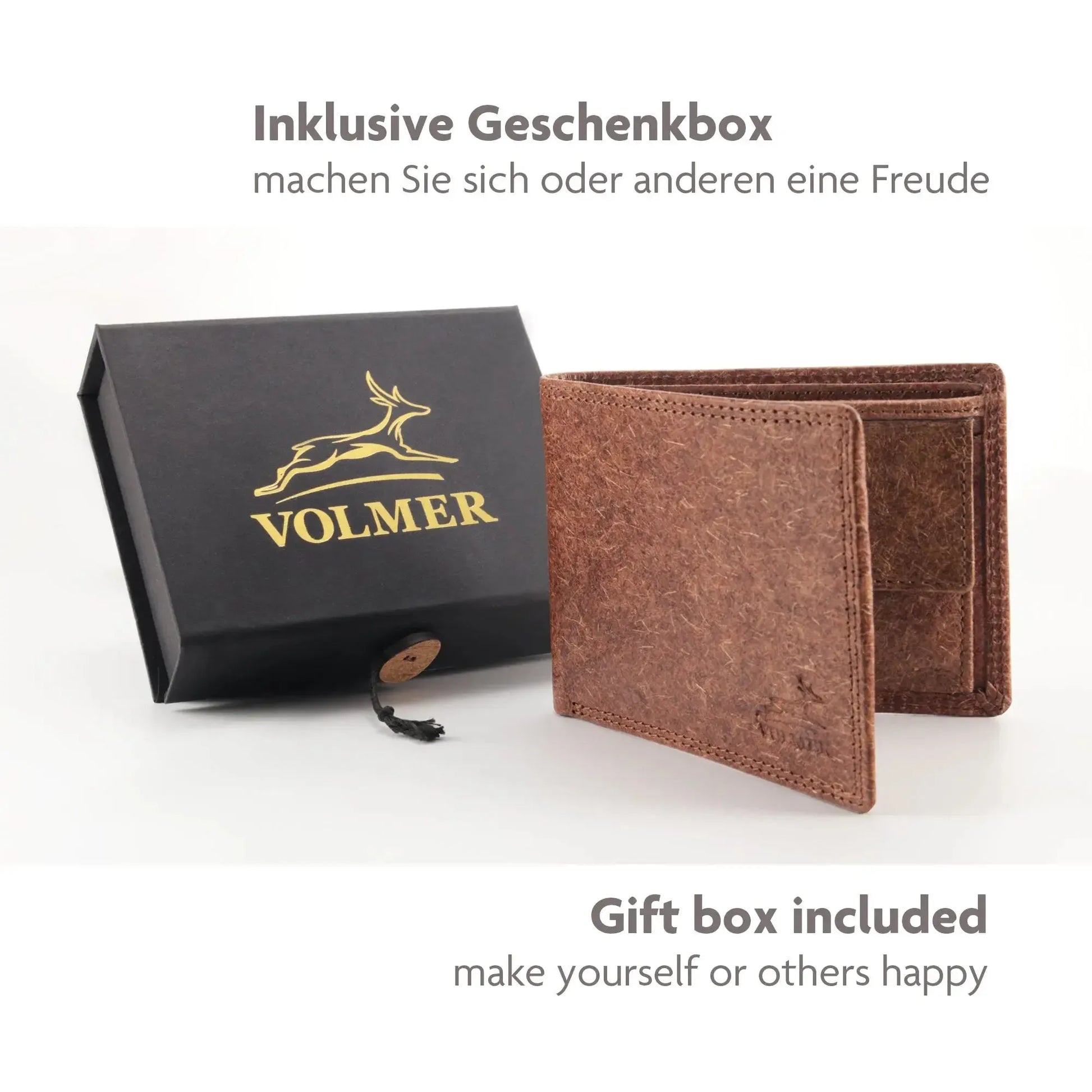 Fa.Volmer Vegane Geldboerse Kokosleder braun mit Geschenkbox