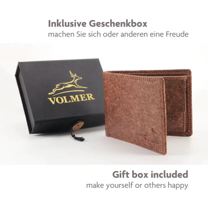 Fa.Volmer Vegane Geldboerse Kokosleder braun mit Geschenkbox