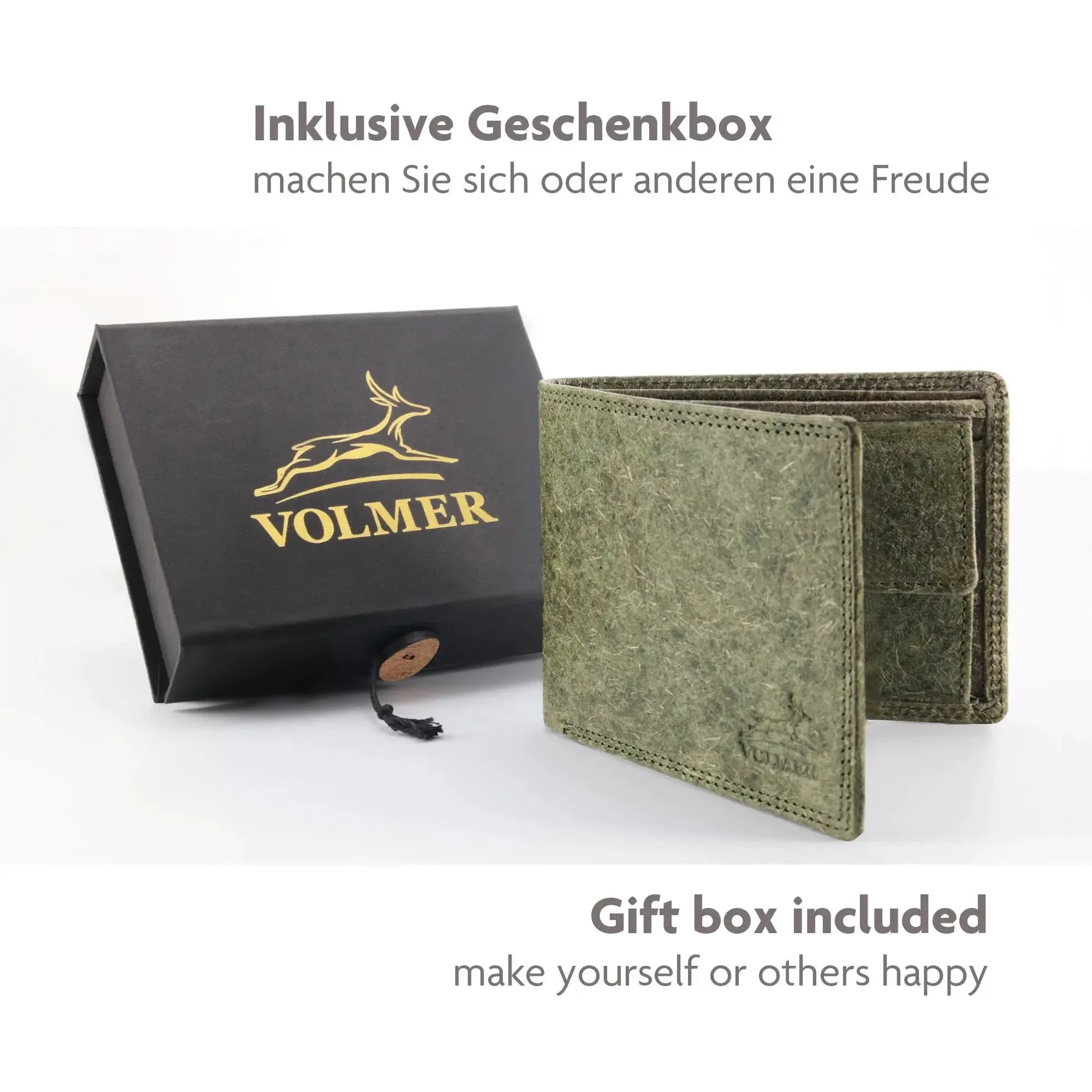 Fa.Volmer Vegane Geldboerse Kokosleder grün mit Geschenkbox
