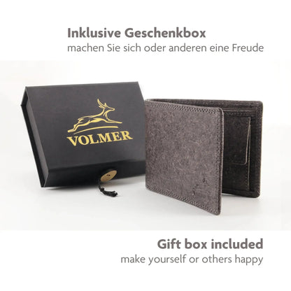 Fa.Volmer Vegane Geldboerse Kokosleder grau mit Geschenkbox