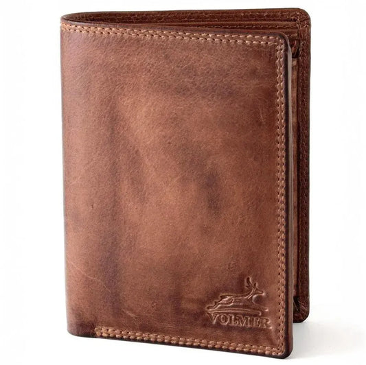 Leder Geldbörse Herren mit RFID-Schutz - extra-stabile Doppelnaht - 11 Fächer für Kreditkarten - Hochformat | VO39