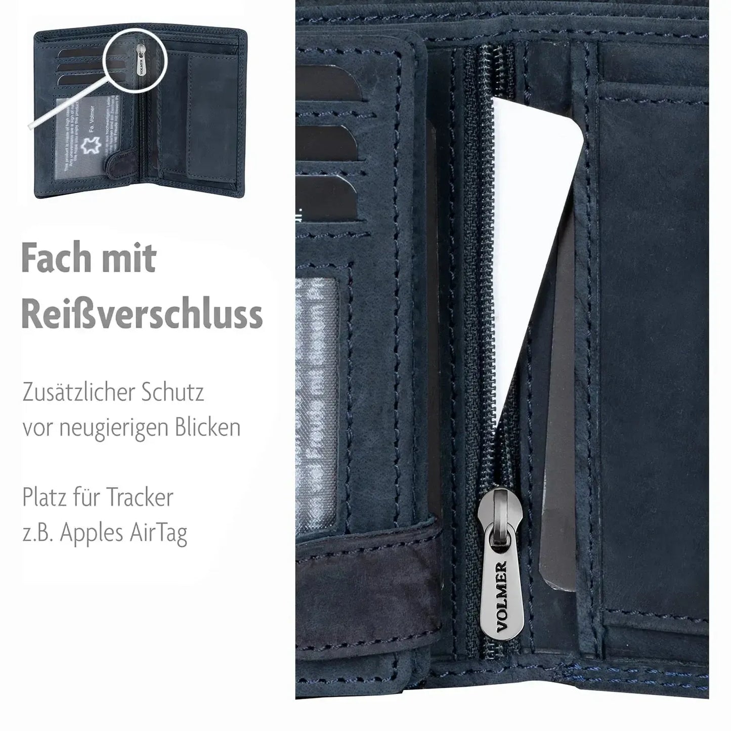 Leder Geldbörse Herren mit RFID-Schutz - extra-stabile Doppelnaht - 15 Fächer für Kreditkarten - Hochformat | VO2