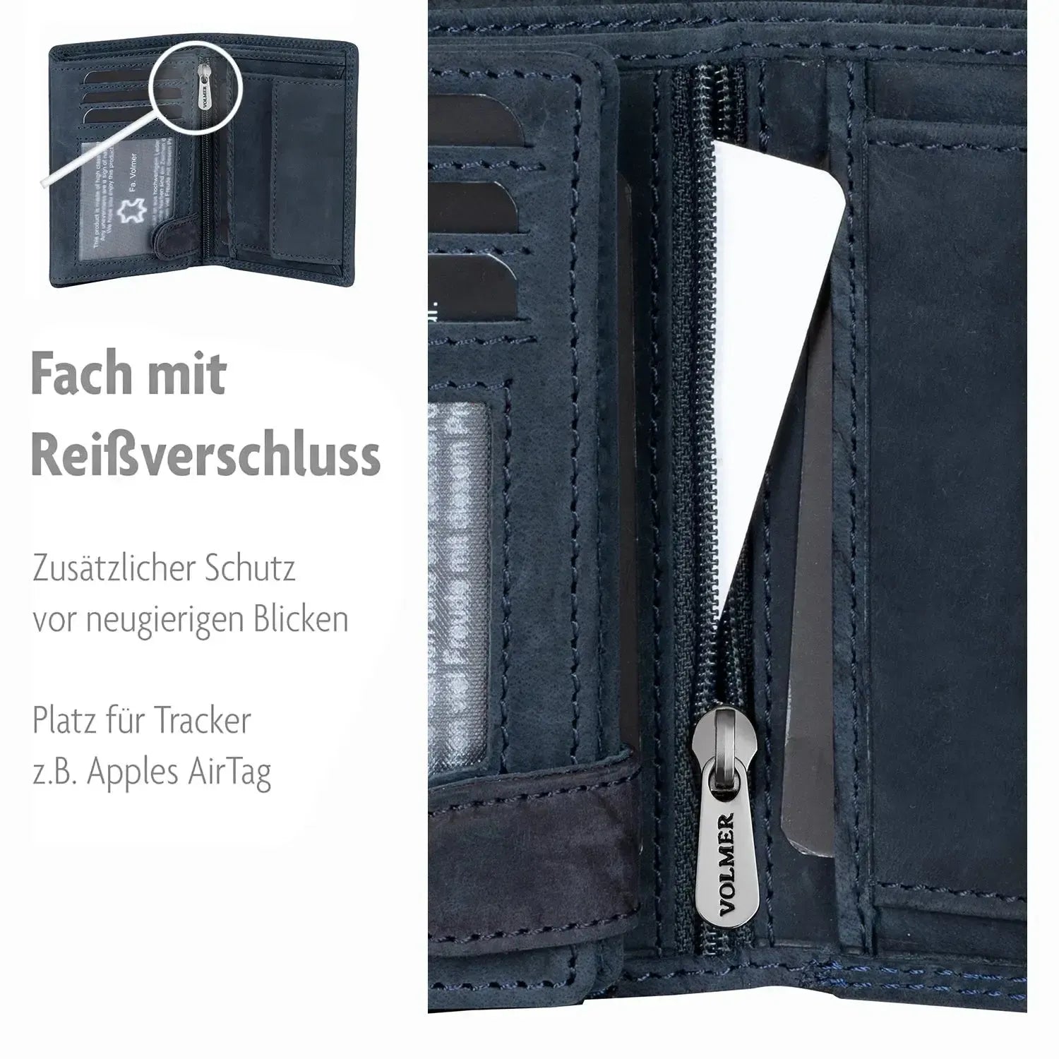 Leder Geldbörse Herren mit RFID-Schutz - extra-stabile Doppelnaht - 15 Fächer für Kreditkarten - Hochformat | VO2