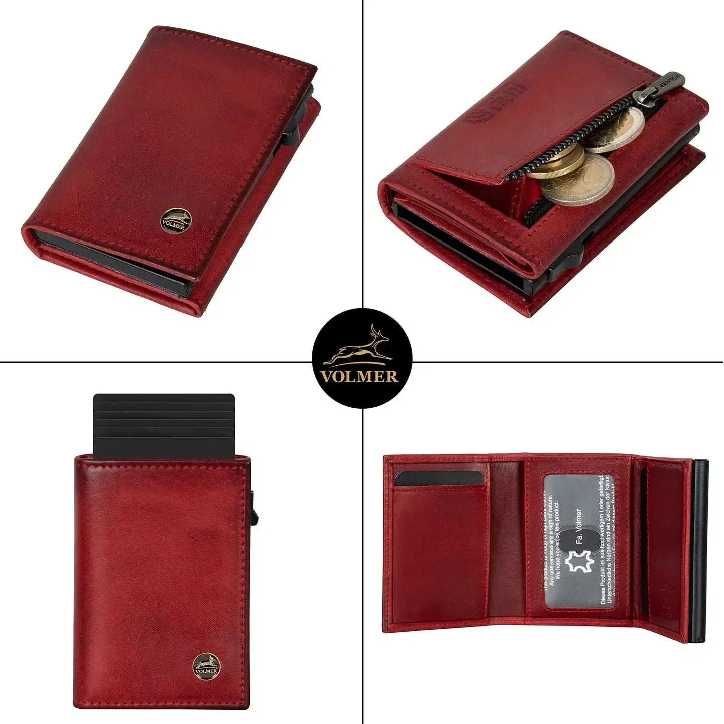 POP-UP Kartenetui mit Münzfach aus Leder – Platz für 11 Karten – Scheinfach – RFID-Schutz | VO44