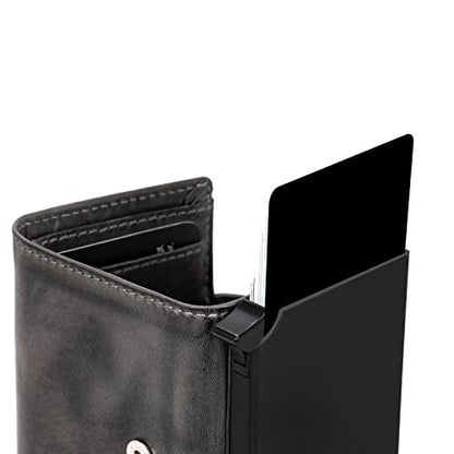 Fa.Volmer ® Étui à cartes POP-UP en cuir véritable avec/sans compartiment à pièces pour hommes & femmes | max. 11 cartes | Protection RFID | Portefeuille VO24/31