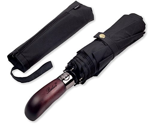 Automatic pocket umbrella with wooden handle – stormproof & windproof – men & women – Designed in Britain