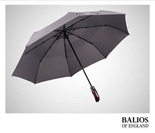 Automatik Taschen-Regenschirm mit Holzgriff – sturmfest & windsicher – Herren & Damen – Designed in Britain