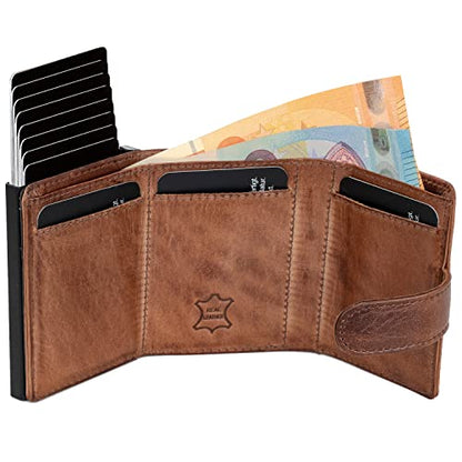 Fa.Volmer ® Étui à cartes POP-UP en cuir véritable avec/sans compartiment à pièces pour hommes & femmes | max. 11 cartes | Protection RFID | Portefeuille VO24/31