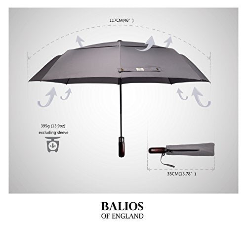 Automatik Taschen-Regenschirm mit Holzgriff – sturmfest & windsicher – Herren & Damen – Designed in Britain