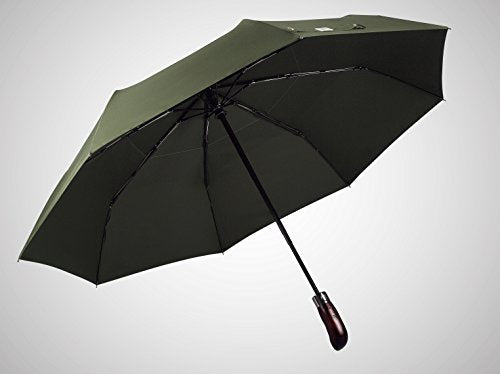 Automatik Taschen-Regenschirm mit Holzgriff – sturmfest & windsicher – Herren & Damen – Designed in Britain