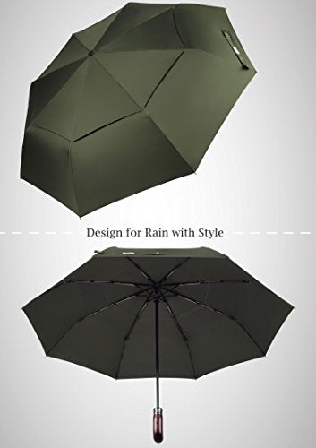 Automatik Taschen-Regenschirm mit Holzgriff – sturmfest & windsicher – Herren & Damen – Designed in Britain